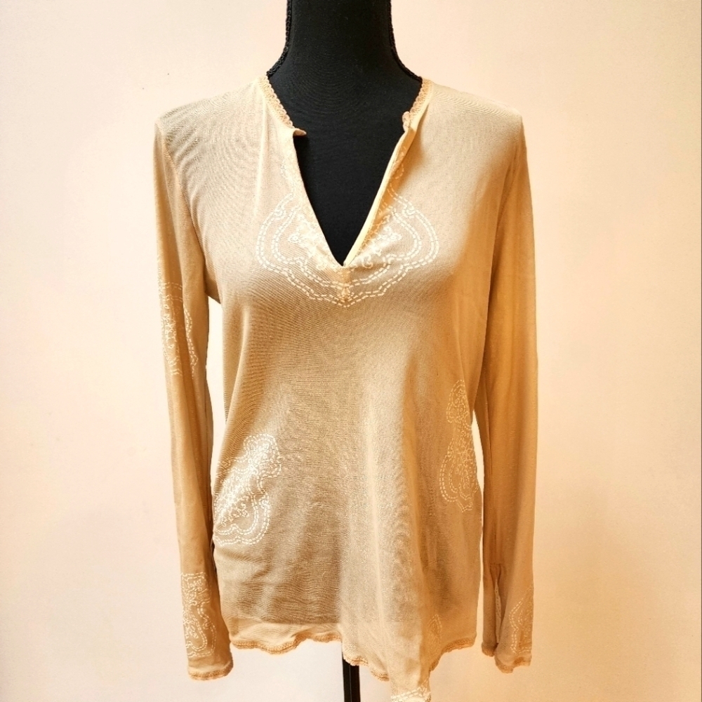 Vintage Kenneth Cole New York Sheer long sleeve beige top
